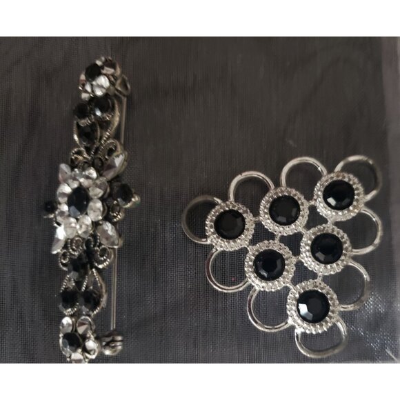 Vintage Sarah Coventry Silver Tone Black Rhinestone Brooch & Bonus Brooch - Picture 12 of 14